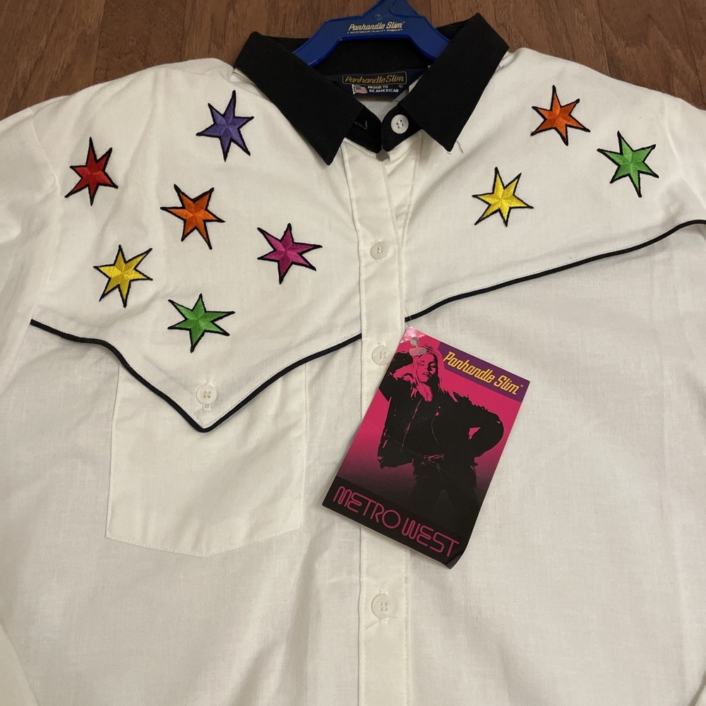 Vintage Panhandle Slim Western Shirt Embroidered Star Shoulder Pad Women's Small - Picture 2 of 12